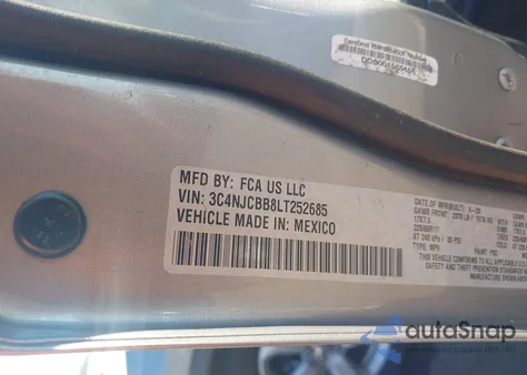 2020 Jeep Compass Latitude Fwd из США, поврежденный, VIN 3C4NJCBB8LT252685